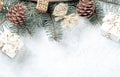 Christmas creative background border, gold color, cones, branches, place for text Royalty Free Stock Photo