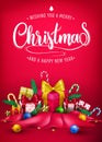 Christmas Creative 3D Realistic Poster Design with Wishing You A Merry Christmas