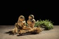 Christmas Crib. Figures of Baby Jesus, Virgin Mary and St. Joseph