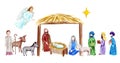 Christmas Crib, Holy Family, Christmas nativity scene with baby Jesus, Mary and Joseph in the manger with sheep, cow Royalty Free Stock Photo