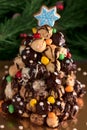 Christmas croquembouche cake made with profiteroles