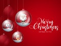 Christmas crystal ball character vector background design. Merry christmas greeting text with characters like santa claus and snow Royalty Free Stock Photo