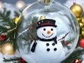 Christmas crystal ball ornament with a snowman inside in a close up view Royalty Free Stock Photo