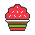 Christmas cup cake icon decoration with candy. editable outline Royalty Free Stock Photo
