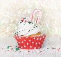 Christmas cupcake with candy cane Royalty Free Stock Photo