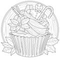 Christmas cupcake. Coloring book antistress for adults