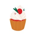 Christmas cupcake isolated on white background. Cute winter sweets food vector illustration. Xmas icing muffin sugar cream with Royalty Free Stock Photo