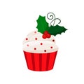 Christmas cupcake with mistletoe - cute winter sweets food.