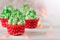 Christmas cupcakes with christmas tree shape, sparkler and lights Royalty Free Stock Photo