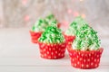 Christmas cupcakes with christmas tree shape, sparkler and lights Royalty Free Stock Photo