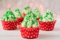 Christmas cupcakes with christmas tree shape, sparkler and lights Royalty Free Stock Photo