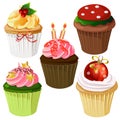Colorful christmas cupcakes icon set