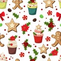 Christmas cupcakes muffins seamless pattern