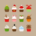 Christmas cupcakes vector illustration set Royalty Free Stock Photo