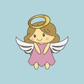 Christmas cute angel. Girl with wings and a halo. Vector illustration. Royalty Free Stock Photo