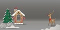 Christmas cute cardboard scene - Reindeer, Gingerbread house, Snowflake and Tree