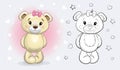 Christmas Cute Cartoon Teddy Girl Bear. Coloring page