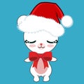 Christmas Cute Christmas Baby Cub Polar Bear With Closed Eyes Shiny Eyelashes Smiling Cute Expression Wearing A Classic Santa Hat