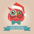 Christmas cute forest owl bird head logo. Vector modern fashionable hipster owl bird animal in clothes. Royalty Free Stock Photo