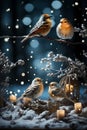 Christmas cute four birds