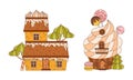 Christmas cute gingerbread houses set. Traditional festive sweet baked dessert cartoon vector illustration Royalty Free Stock Photo