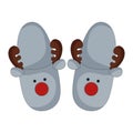 Christmas grey slippers with deer`s horns, stock vector illustration.