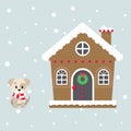 Christmas cute house with winter dog Royalty Free Stock Photo