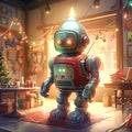 Christmas cute illustration with robot, generative AI.