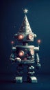 Christmas cute illustration with robot, generative AI.