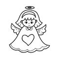 Christmas cute little angel girl. Vector illustration. outline hand drawing. Heavenly character for Xmas, new year Royalty Free Stock Photo