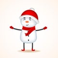 Christmas Cute Little Cheerful Snowman Christmas cute cartoon character. Royalty Free Stock Photo