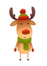 Christmas cute reindeer with red and hat nose cartoon character new jear Royalty Free Stock Photo