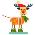 Christmas cute reindeer Santa Claus character vector New Year illustration of deer animal for sleigh Royalty Free Stock Photo