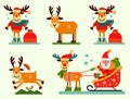 Christmas cute reindeer Santa Claus character vector New Year illustration of deer animal for sleigh Royalty Free Stock Photo