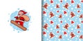 Christmas Cute Santa Cartoon Pattern With Snow Board and Hat Soft Blue Background For Wrapping Paper Royalty Free Stock Photo