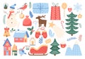 Christmas cute set, cartoon xmas design elements collection Royalty Free Stock Photo