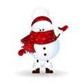 Christmas Cute Snowman with scarf and red santa claus hat , greetings isolated on white background. Royalty Free Stock Photo