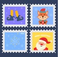 Set Christmas postage stamp, postmarks or stickers Royalty Free Stock Photo