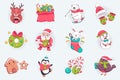 Christmas cute stickers set in flat cartoon design. Vector illustration Royalty Free Stock Photo