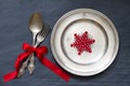 Christmas cutlery on the table abstract food background