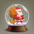 Christmas Snow Globe Realistic Vector. Cute Santa Claus With Gifts. Realistic 3d Snow Globe Toy. Winter Xmas Design Royalty Free Stock Photo