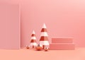 Christmas 3D Pink Podium Decoration with Pine Tree for Product Display Royalty Free Stock Photo