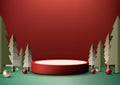 Christmas 3D Red and White Podium Decoration with Pine Tree for Product Display Royalty Free Stock Photo