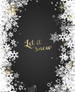 Christmas dark background with white and golden snowflakes. Royalty Free Stock Photo