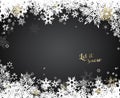 Christmas dark background with white and golden snowflakes. Royalty Free Stock Photo