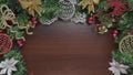 Christmas dark wooden background with glittery decor