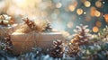 Christmas day gift presents wrapped in boxes under the festive tree with a bokeh background Royalty Free Stock Photo