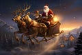 Christmas day, Santa Claus, rickshaw, elk, snow, winter happiness.Generative AI Royalty Free Stock Photo