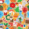 Christmas day sticker gold giltter decor seamless pattern