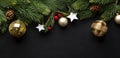 Christmas deco with fir and baubles on dark